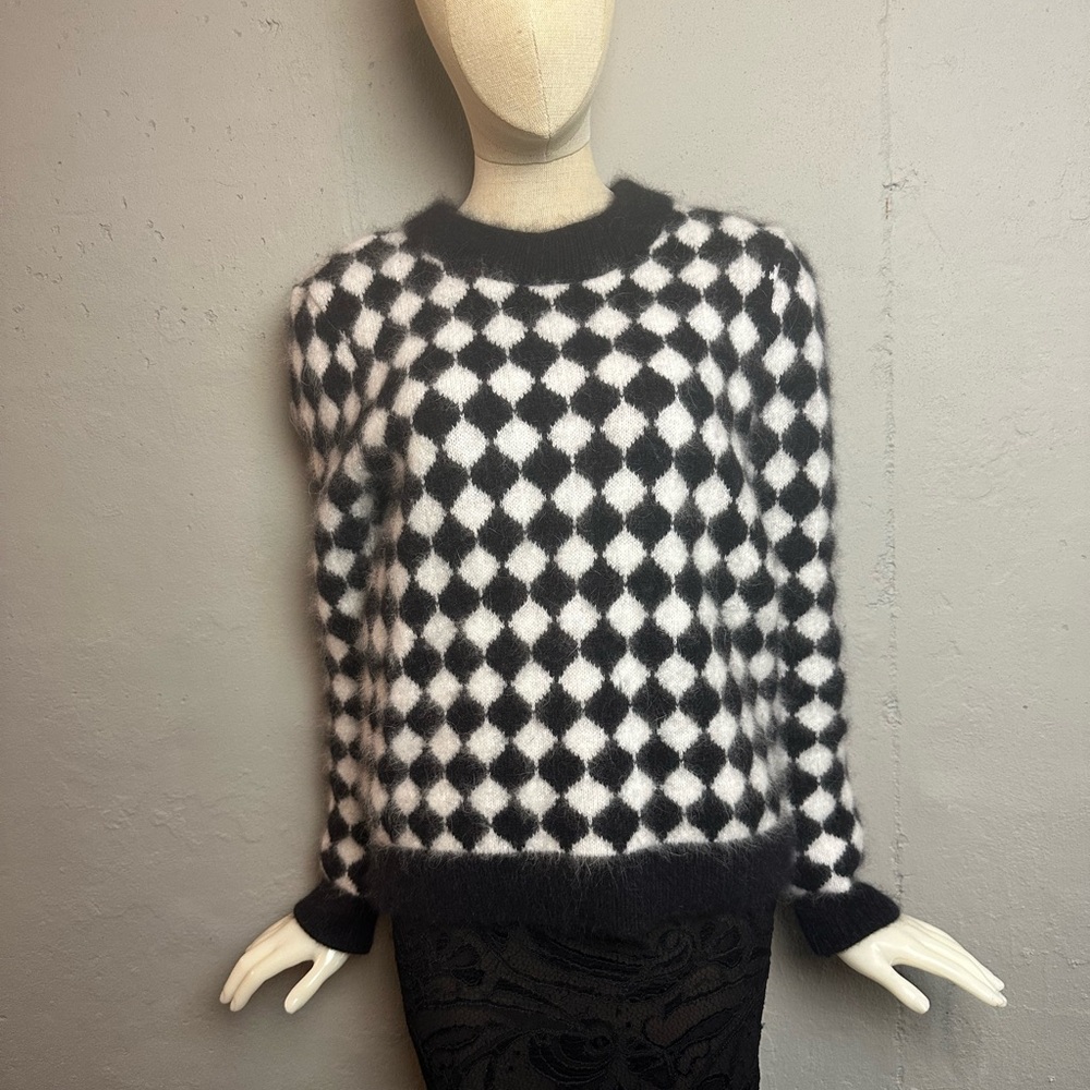 “Authentic Balmain Paris Harlequin Sweater Size 36 | Luxury Angora Wool Blend”